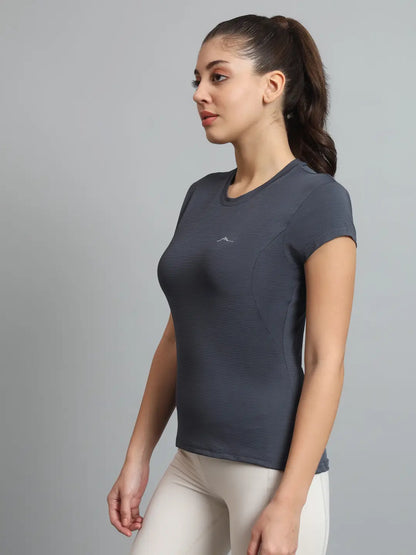 Left Side Image of Metallic Grey Color Tshirt for Women - Reccy