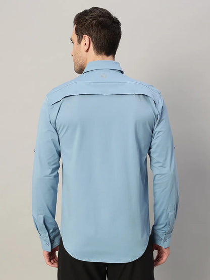 Back of Dusk Blue Cargo Shirt for Men - Reccy