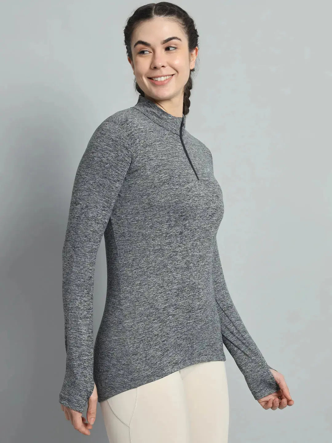 Women's Nomadic Full Sleeves T Shirt - Charcoal Gray Reccy