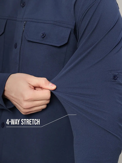 Stretchable Navy Cargo Shirt for Men - Reccy