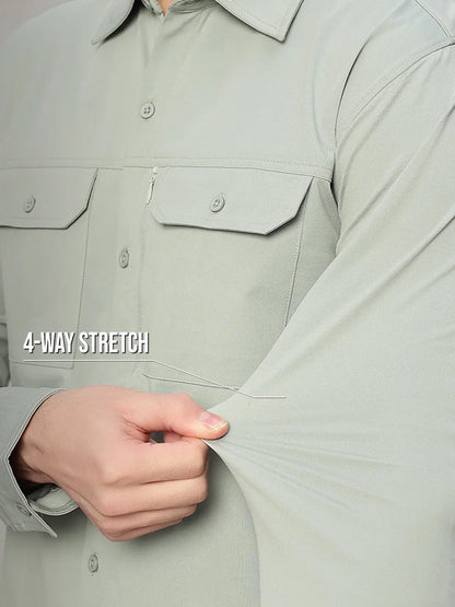 Stretchable Sage Green Cargo Shirt for Men - Reccy