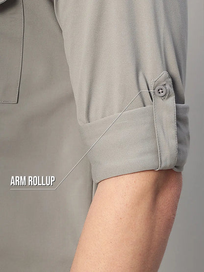 Arm Rollup Light Grey Cargo Shirt for Men - Reccy