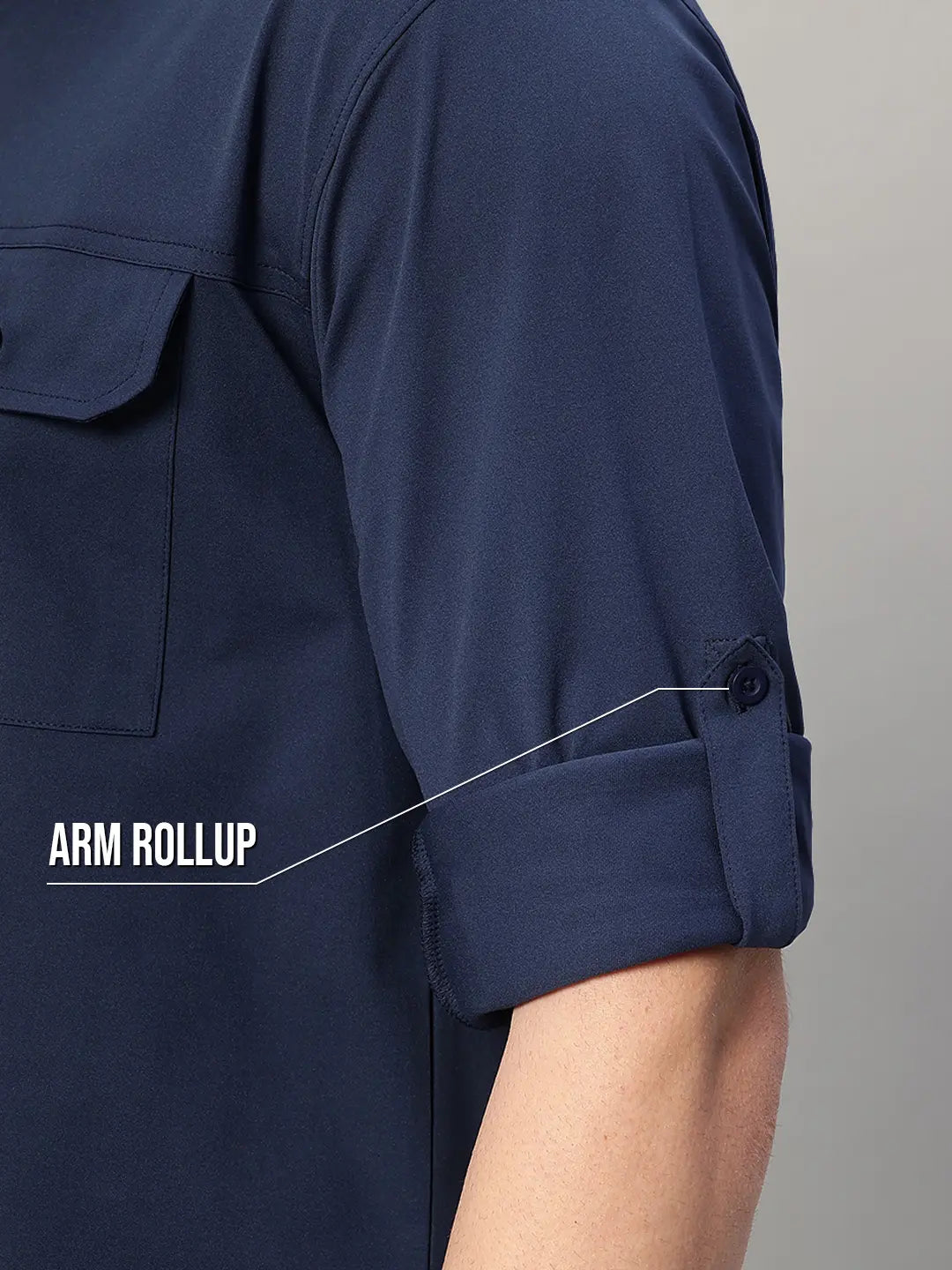 Arm Rollup Navy Cargo Shirt for Men - Reccy