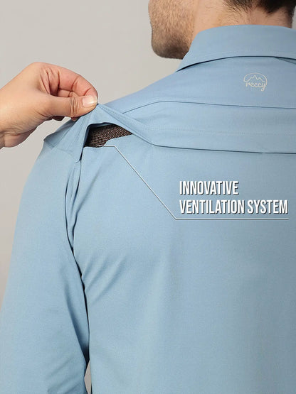 Ventilation System in Dusk Blue Cargo Shirt for Men - Reccy