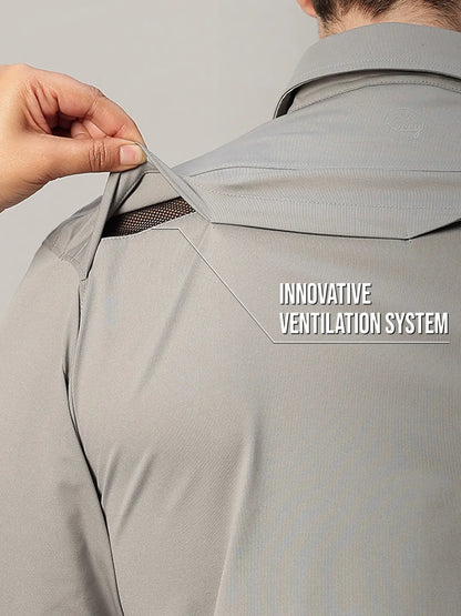 Ventilation System of Light Grey Cargo Shirt for Men - Reccy