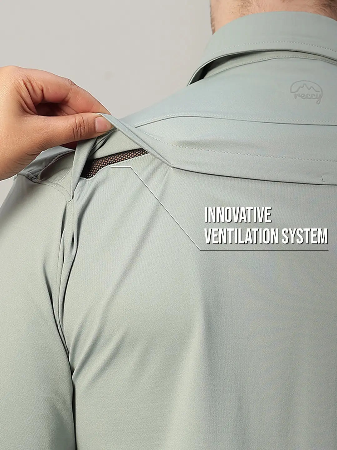 Ventilation System in Sage Green Cargo Shirt for Men - Reccy