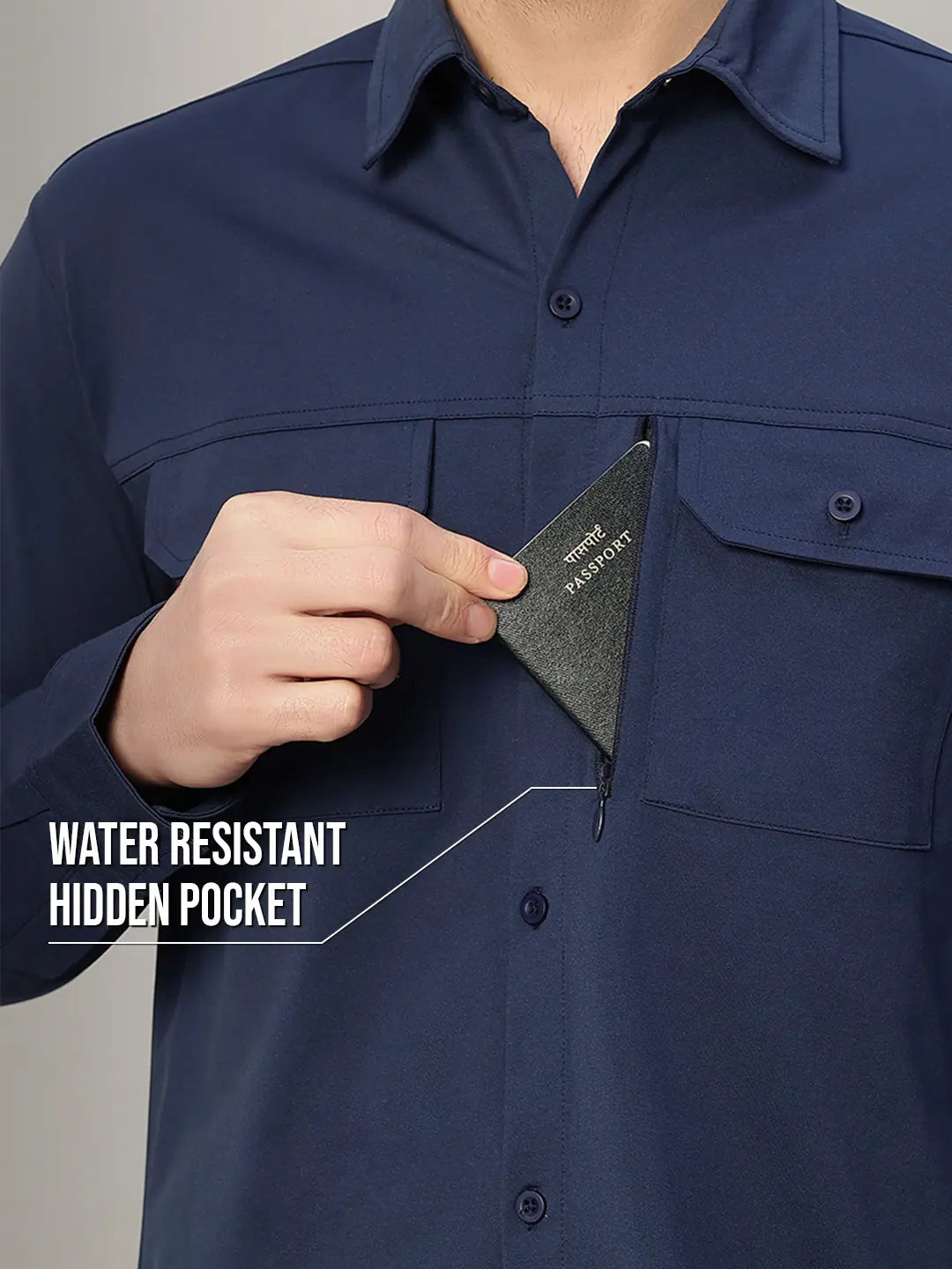 Hidden Pocket of Navy Cargo Shirt for Men - Reccy